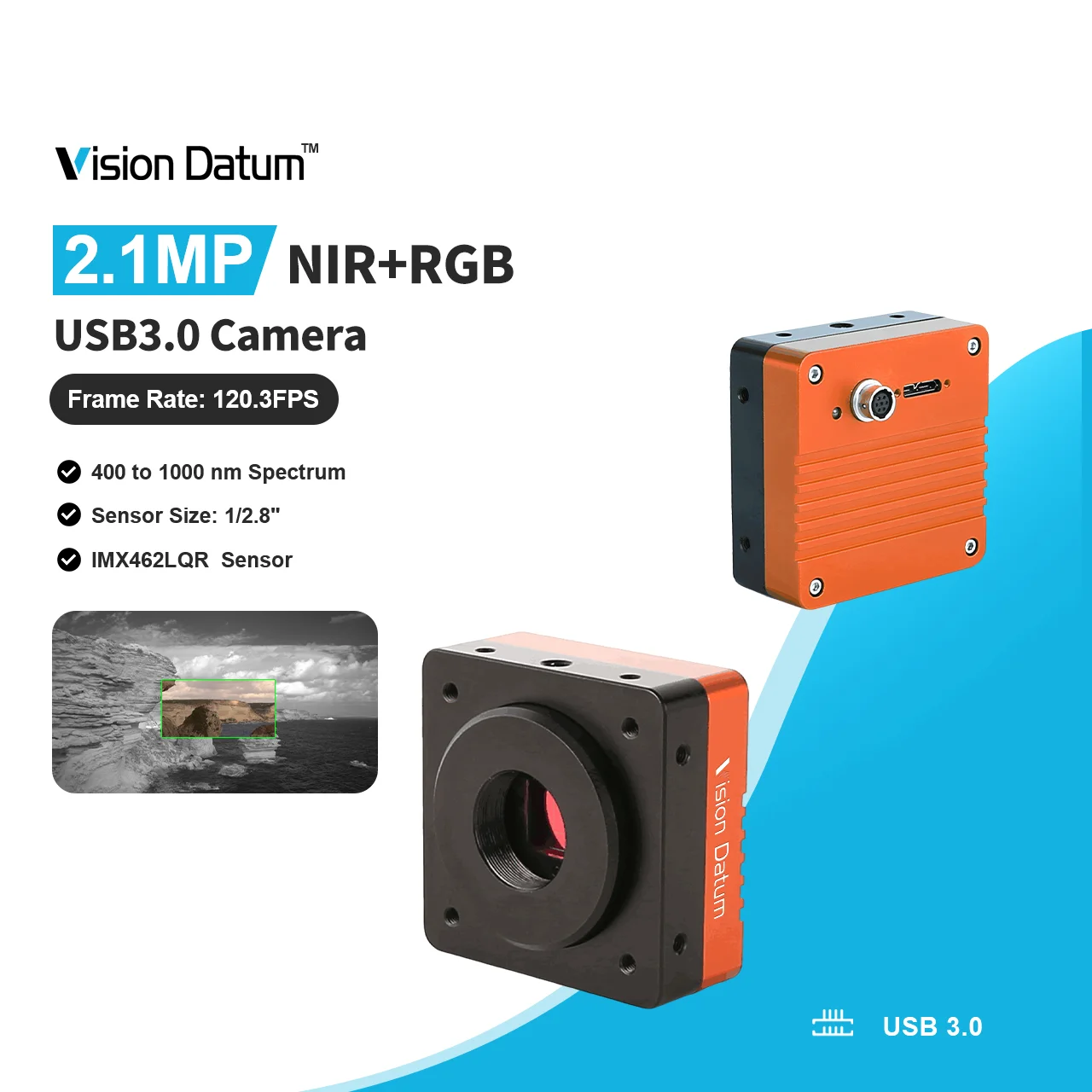 1920x1080 120.3fps IMX462 RGB+NIR 400-1100nm USB3.0 VIS NIR Camera for Quality Control