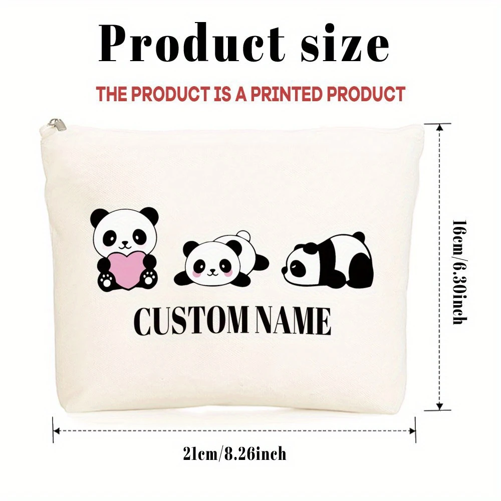 Customizable Panda Makeup Bag with Personalized Name - Cute Panda Design, Zipper Closure, Durable Fabric