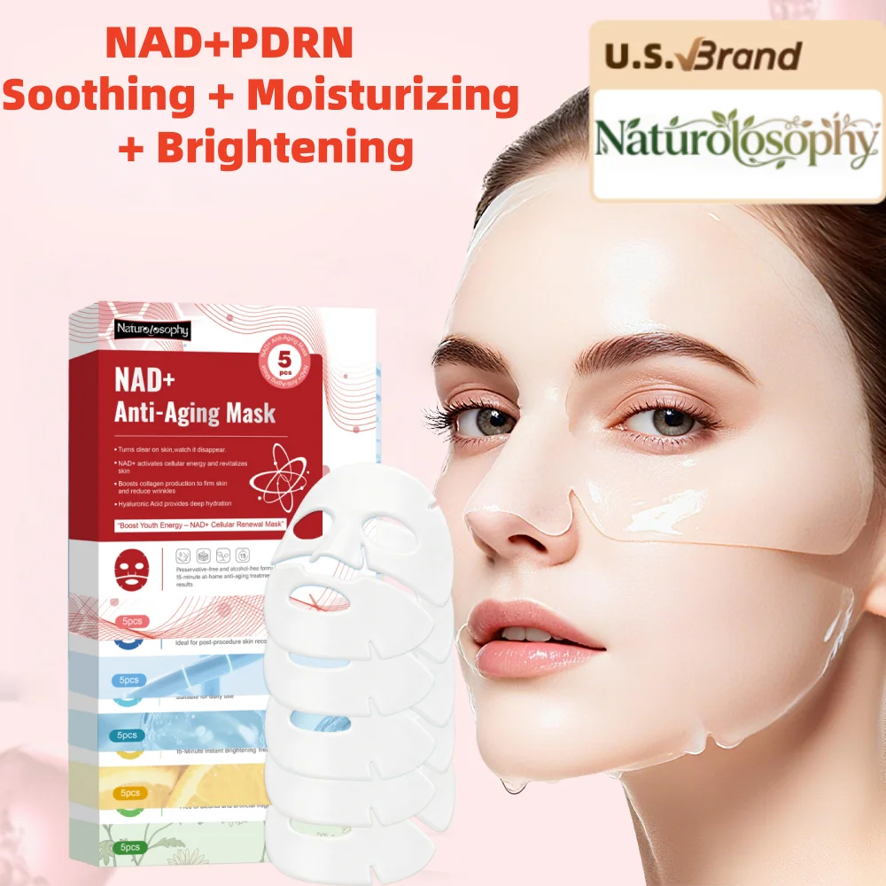5-pack of sheet masks from the American brand Naturolosophy, available in a variety of formulas: Vitamin C, Hyaluronic Acid, Chamomile, PDRN, and NAD moisturizing masks—these skincare masks nourish the skin, minimize pores, and replenish moisture