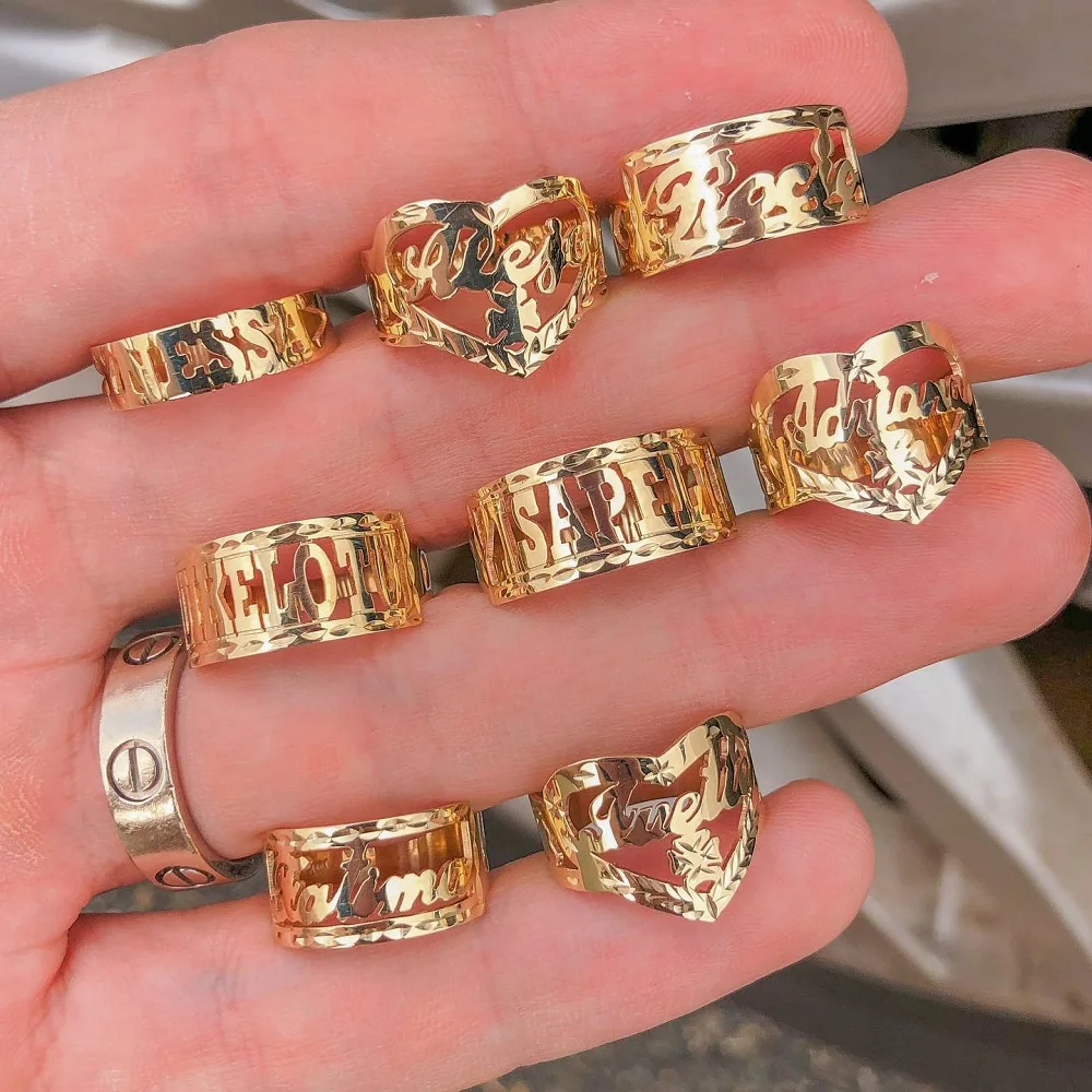 

Personalized Heart Shaped Ring Custom Name Rings Jewelry Gift For Girlfriend Wife Mom