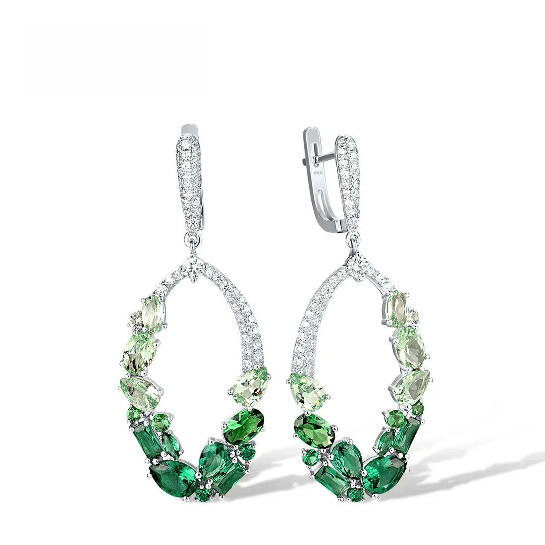 SANTUZZA Authentische baumelnde Ohrringe aus 925er-Sterlingsilber für Damen, funkelnder grüner