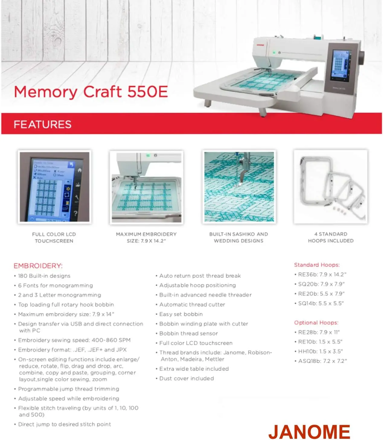 ORIGINAL SEALED  Janome-Memory Craft 550E Embroidery machine