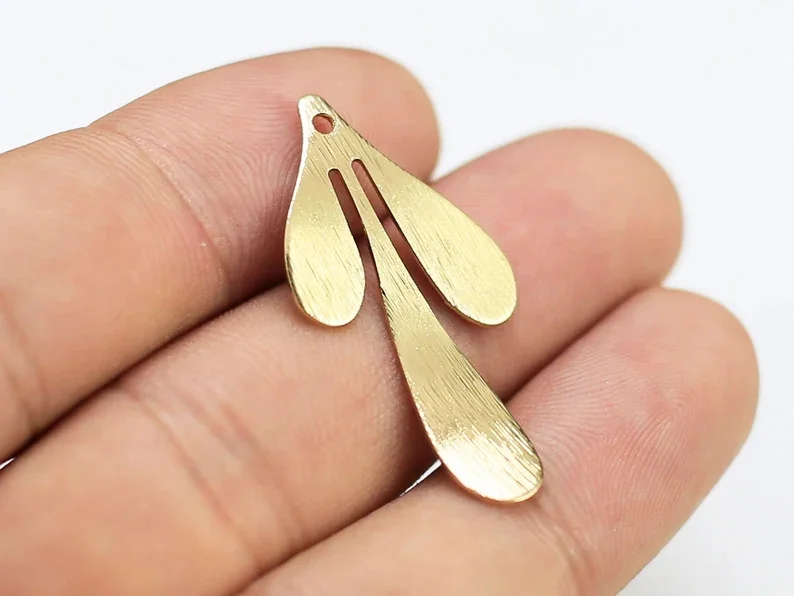 10pcs Textured Leaf Pendant, Leaves Earring Charm, Brass Charms For Hoops, DIY Ornament, 35x17mm, Jewelry Making -G147