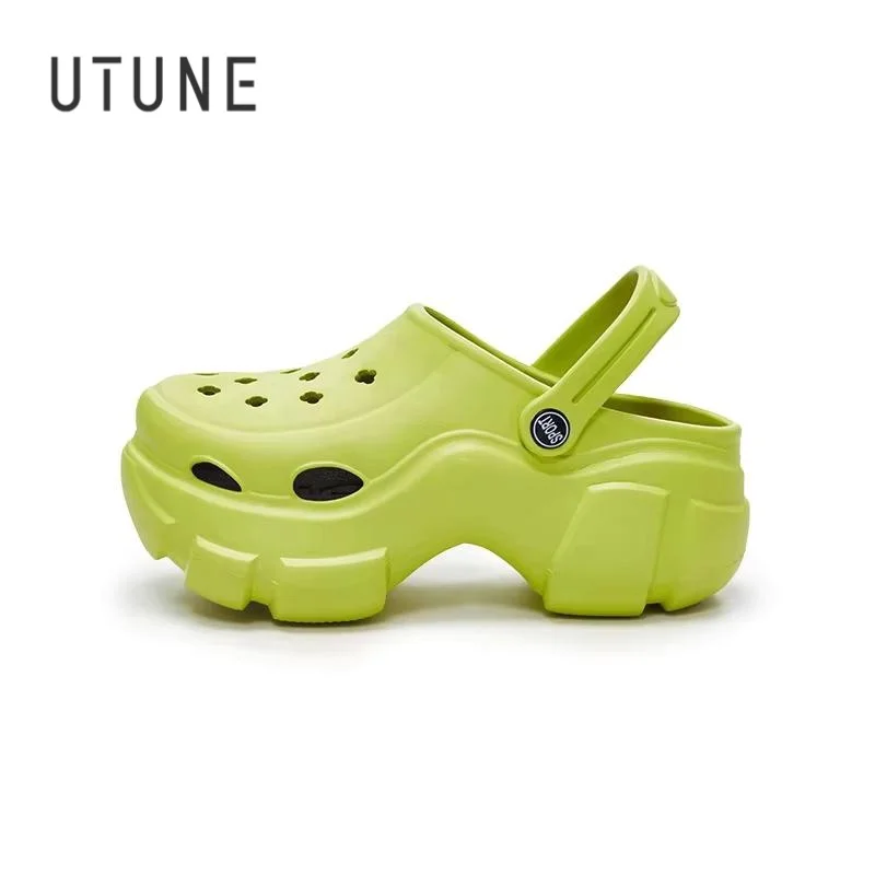 

UTUNE Women Thick sole hole Sandals Summer Platform slip-ons Shoes Beach Outside EVA Slides Slippers Men Soft Non-slip Indoor