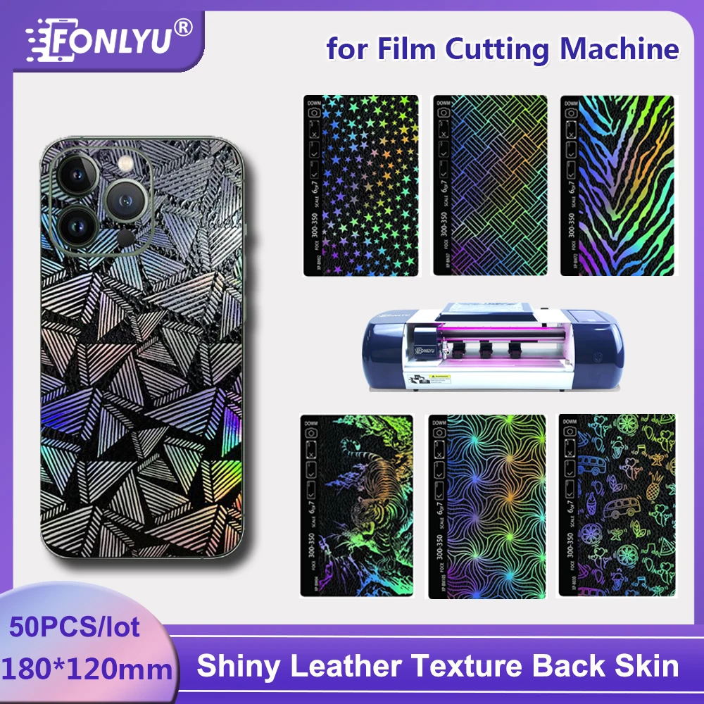 

FONLYU 50PCS 3D Shiny Embossed Leather Texture Cellphone Back Skin Protector Sticker for Unlimited Film Cutting Machine Cutter