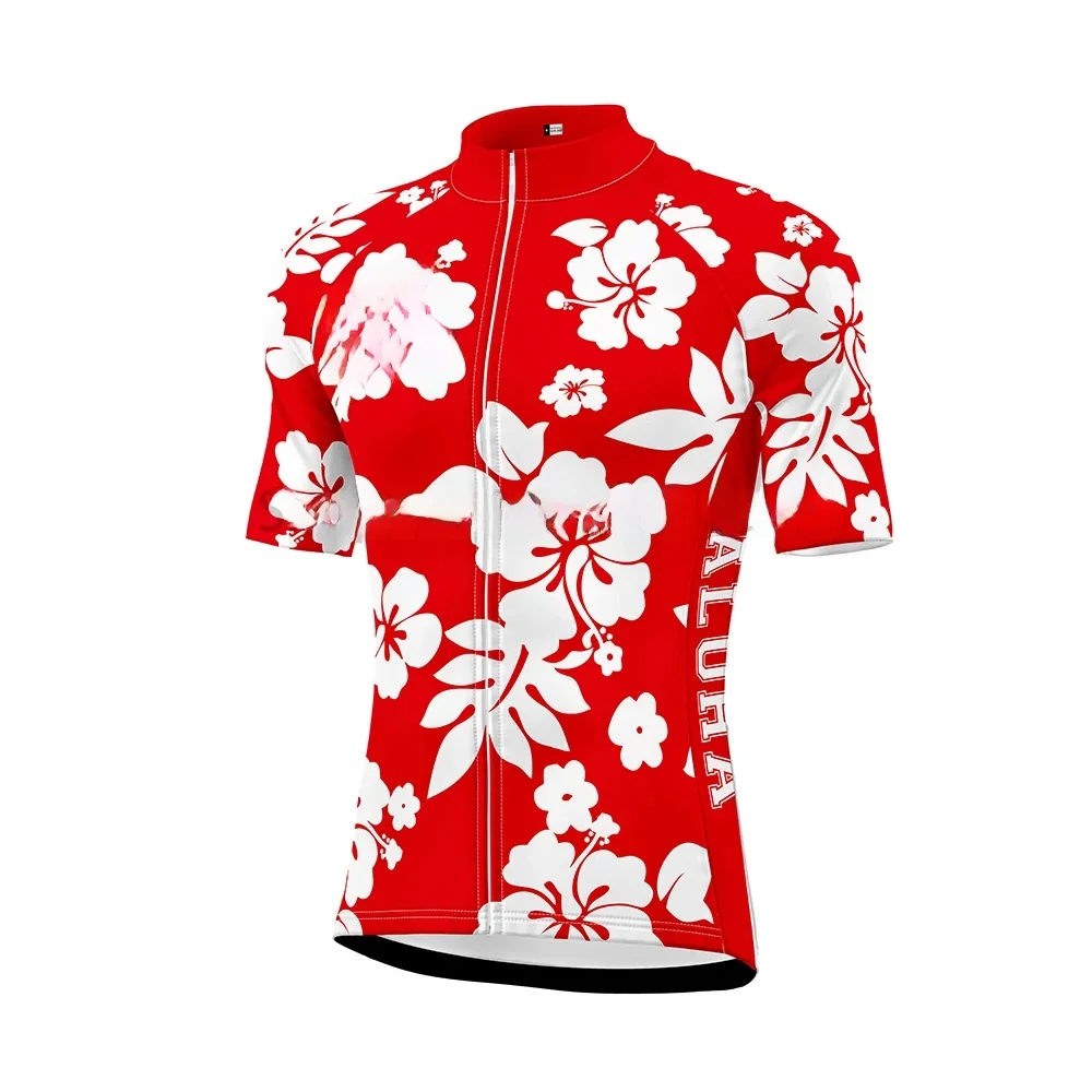 AliExpress Red Hawaii Floral Aloha Men's Cycling Jersey Mountain Bike MTB Breathable Quick Dry Bicycle Race Cycling Wear Popular