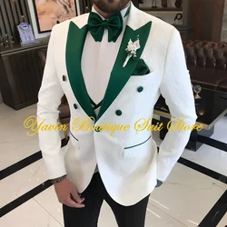 Jacquard Men's Suit 3 Pieces Slim-fit Jacket Vest Pants Prom Peaked Lapel Blazer Custom Made Groom' Wedding Tuxedos