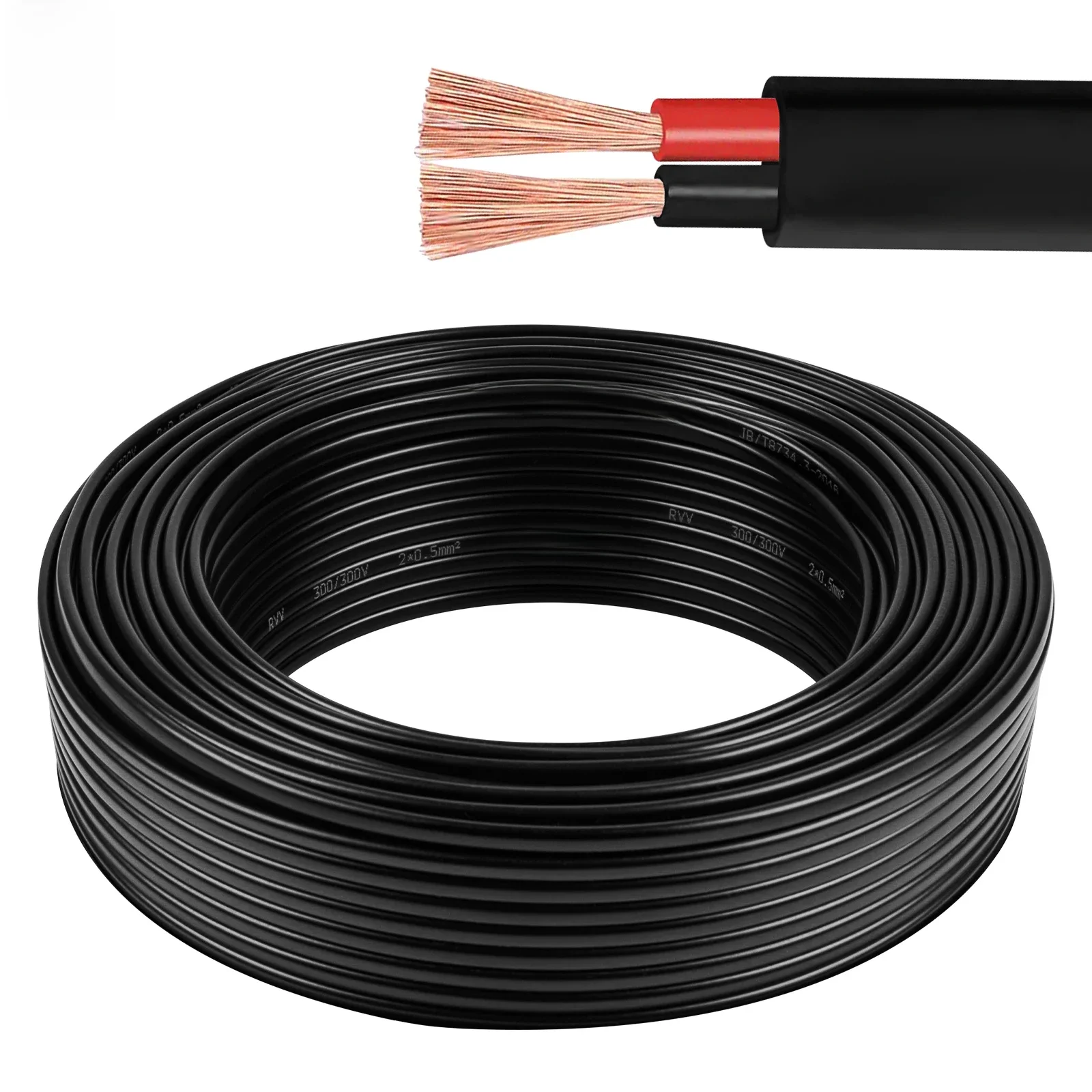 Aohewei Kabel Draht für LKW Anhänger 2 Adern 2/5/10/20/30//60m reines Kupfer PVC schwarz Stromkabel