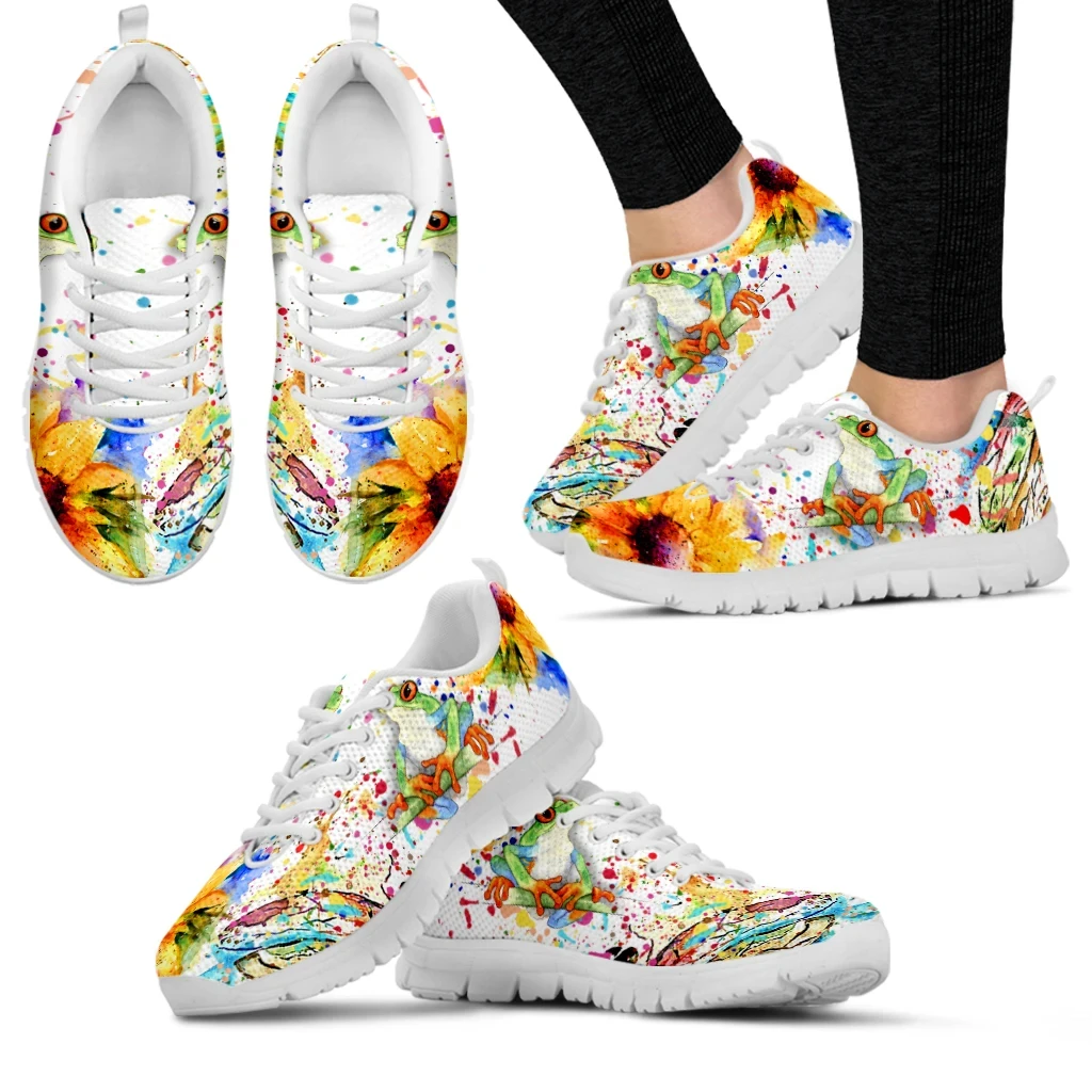 INSTANTARTS 2023 New Casual Sneakers Brand Design Sunflower Frog Printed Sport Shoes for Women Lightweight Flats Zapatos Mujer