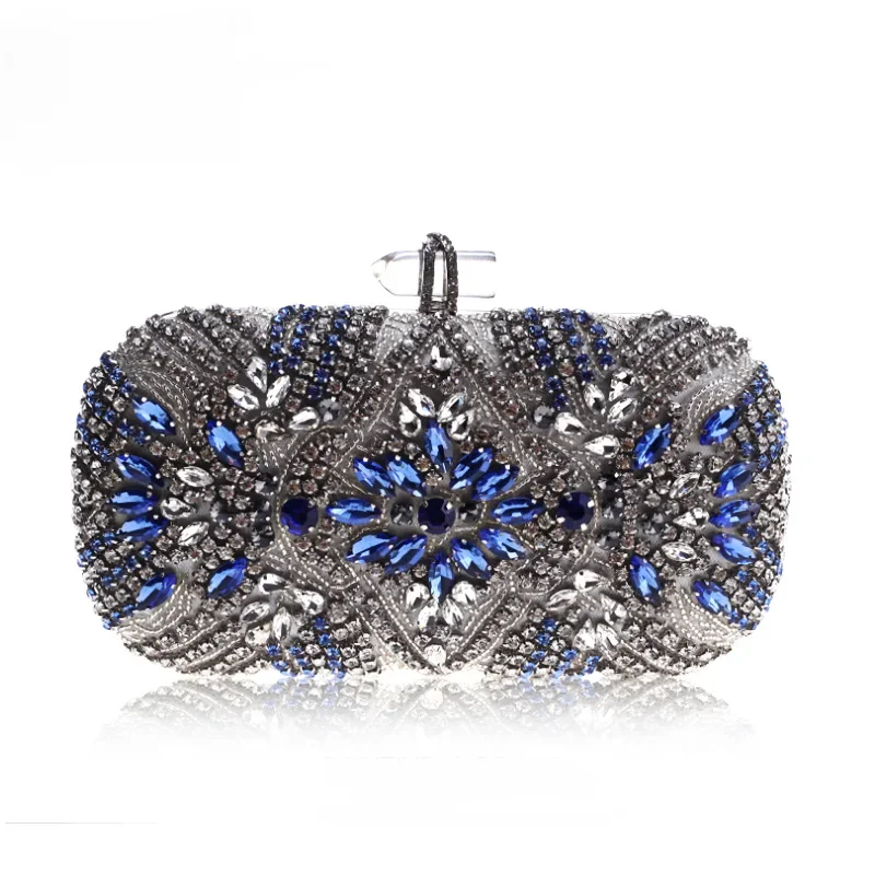 Kobiety Clutch Party luksusowa niebieska torba wieczorowa torebka ślubna kryształowa łańcuszkowa torba na ramię wysokiej jakości Rhinestone kobiece sprzęgło — zdjęcie 2