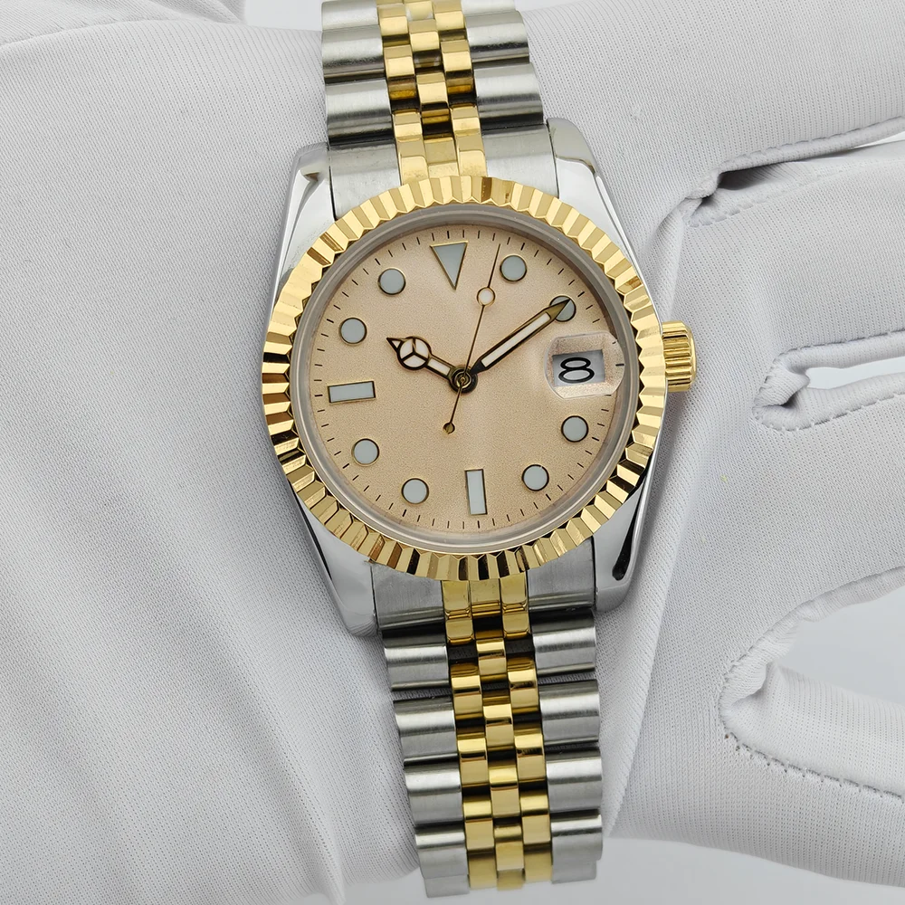 Luxury Men Automatic Mechanical Watch Two Tone Gold Silver Cream Dial Date Window Sapphire Glass 904L Stainless Steel