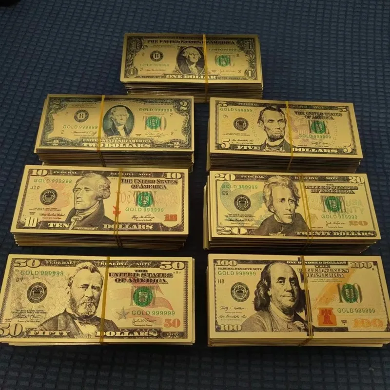 5~100pcs US Dollars  100 Dollars Bills 24k Gold Banknotes Golden USD Plastic Money Banknotes Crafts for Collection Home Decor