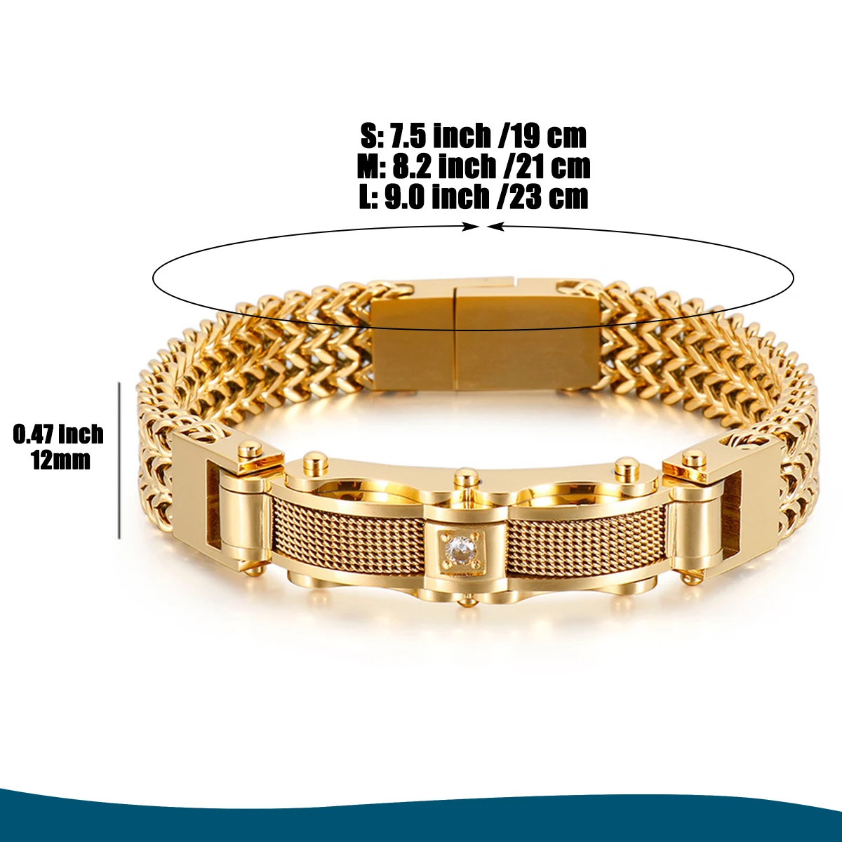 Men's Stainless Steel Bracelet - Gold & Silver Color - Sizes S (7.5