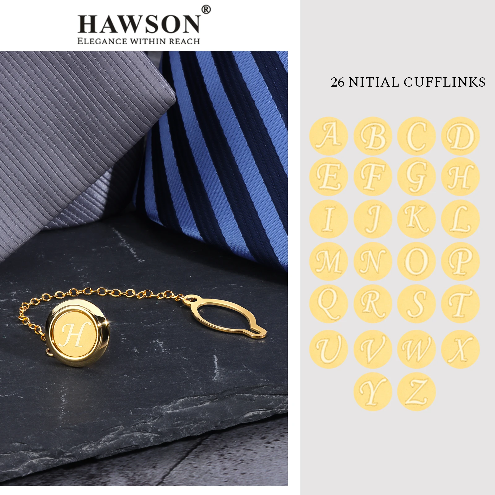 

HAWSON Tie Tacks for Men,Initial Tie Pins with Chain, Tie Tack Pins Brooch Personalized Wedding Business Gifts