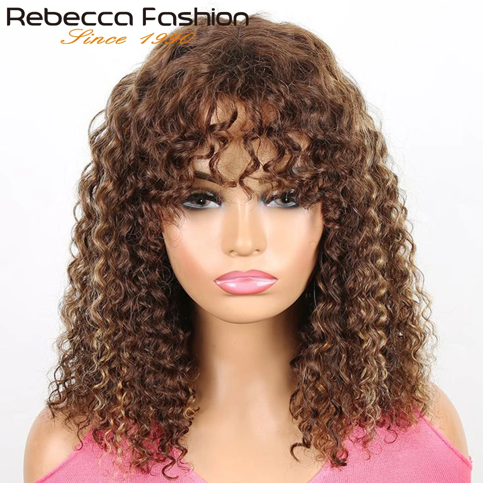 Pixie encaracolado cabelo humano perucas com Franja para mulheres, destaque Remy, Pixie, atalho, Jerry, Bob, máquina completa feita, 1B, P1B, 30, 180D