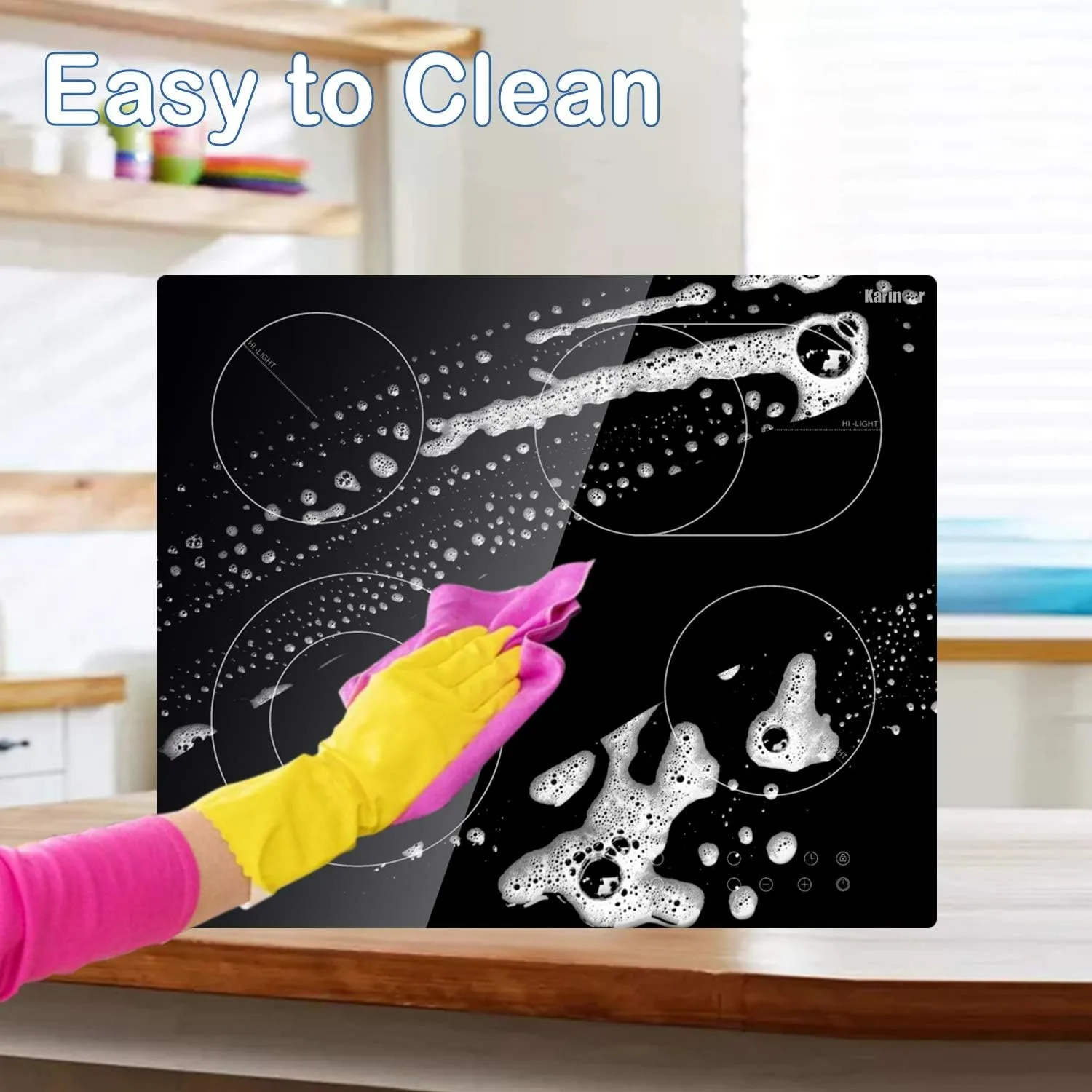 موقد سيراميك كارينيير مع شعلات مدمجة ، مناطق مزدوجة قابلة للتوسيع ، طاولة كهربائية مدمجة ، تحكم باللمس ، مؤقت ، 4 شعلات #4