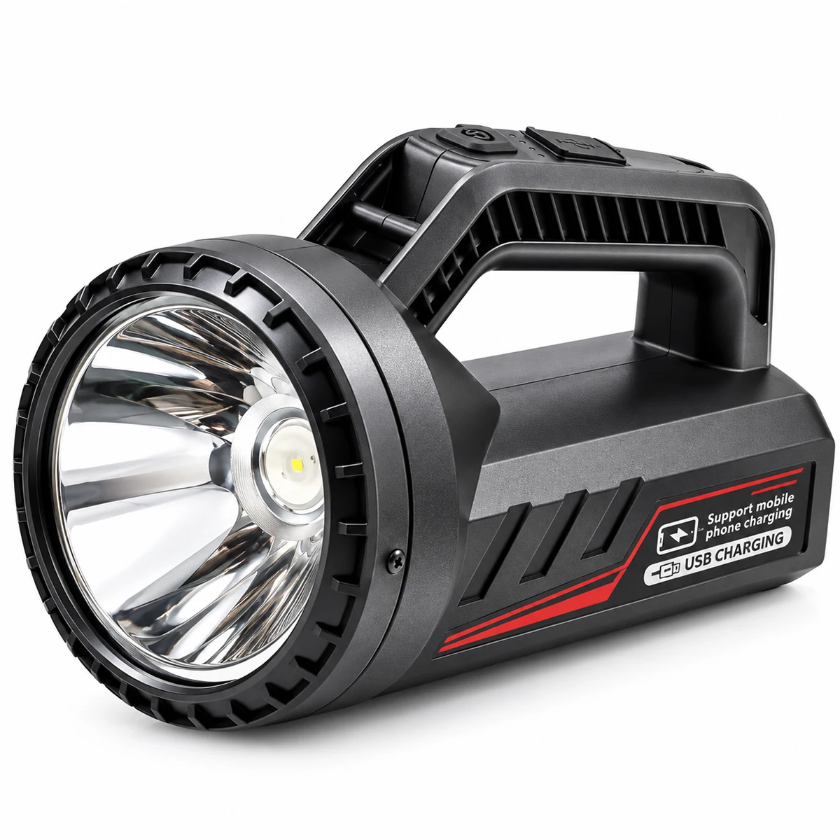 Torcia LED con Luce Laterale SMD, Batteria Integrata e Funzione Power Bank USB