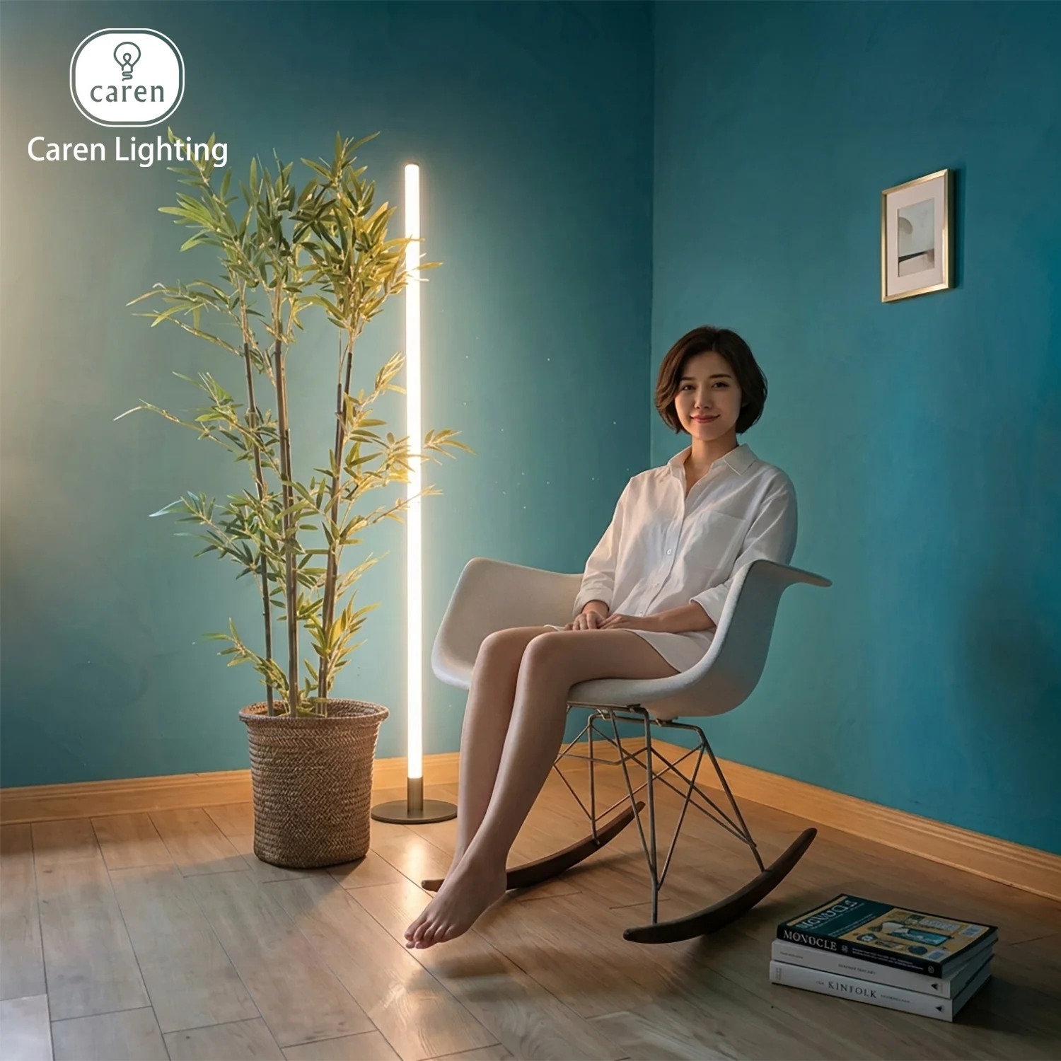 Caren Lighting Modern Vertical LED Floor Lamp Simple Geometric Line Lighting 360 Degree Full Body Luminous Interior Decoration