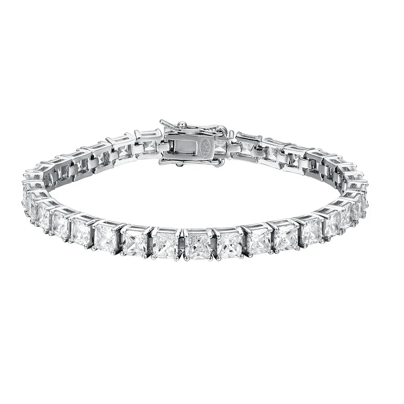 925 Sterling Silver 5mm Princess Cut Squar Shape Classic Cubic Zirconia CZ Tennis Bracelet 7 Inch Fine Jewelry