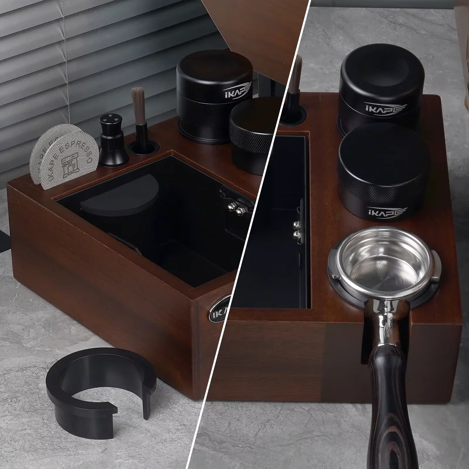 IKAPE V2 Coffee Knock Box, Integrated Espresso Tools Organizer for Barista Accessories Storage