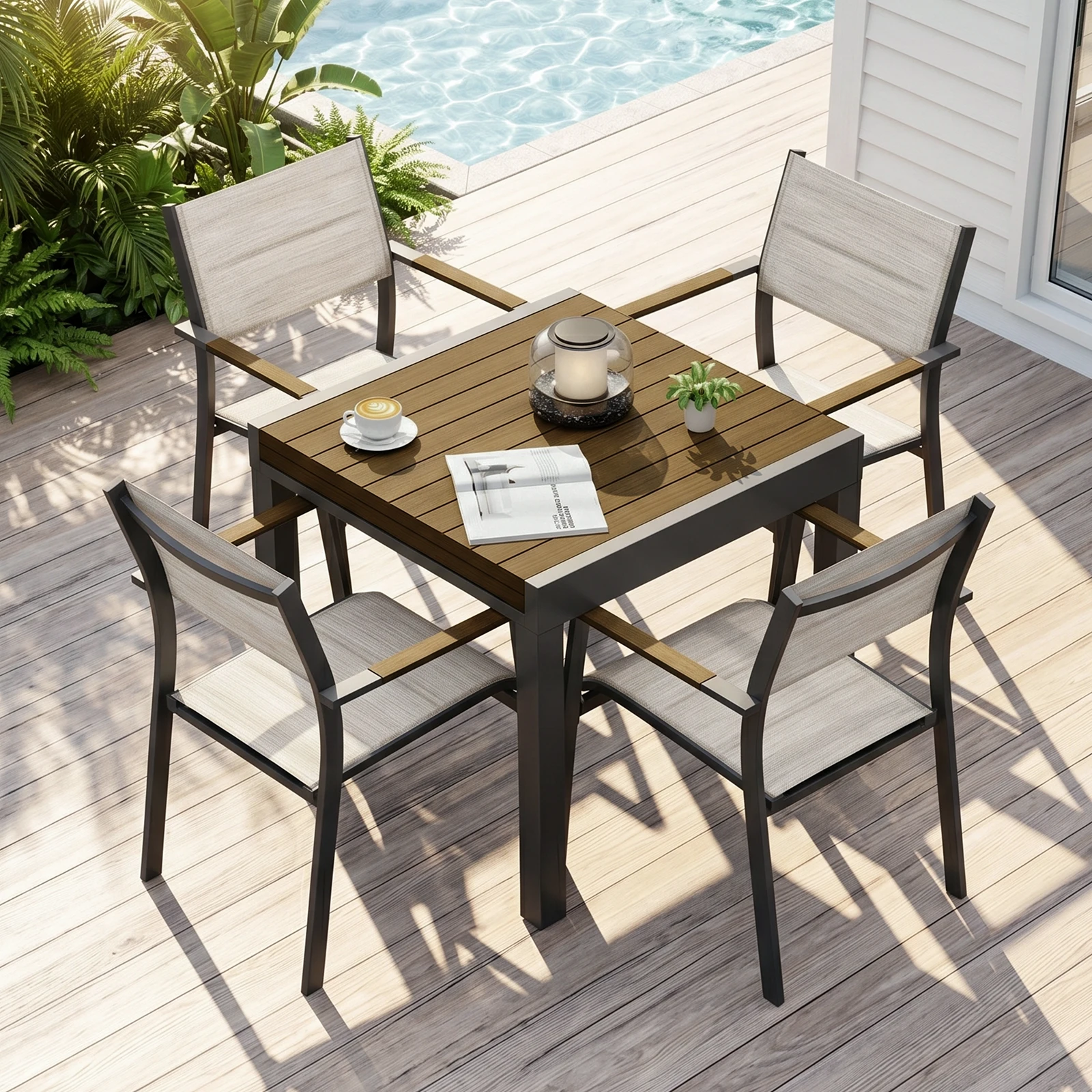 SEEHILL 5 Pieces Expandable Patio Dining Set, Never-Rust Aluminum Outdoor Dining Table Set, 32