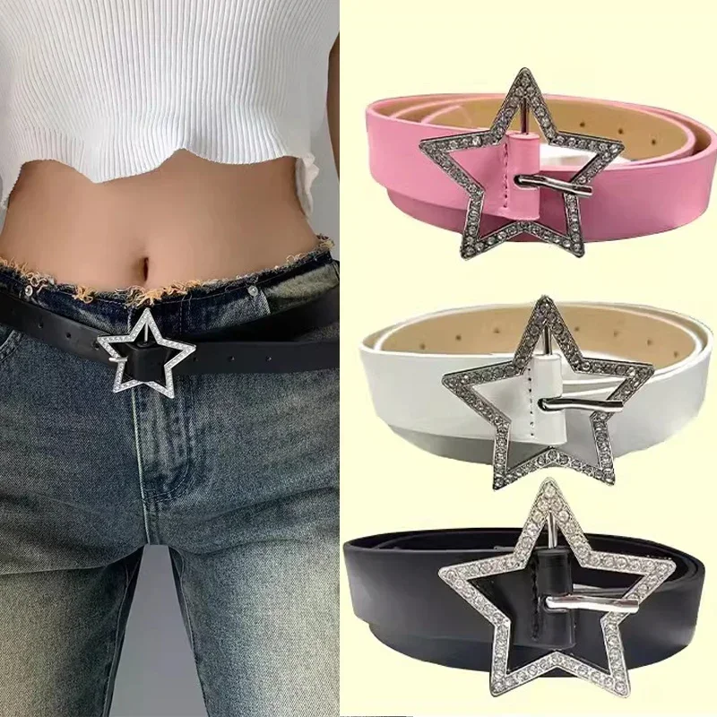 Ceinture étoile rose Kawaii pour femme, accessoires en cuir PU, mode environnementale coréenne, beige, noir, gothique, mignon, Y2k