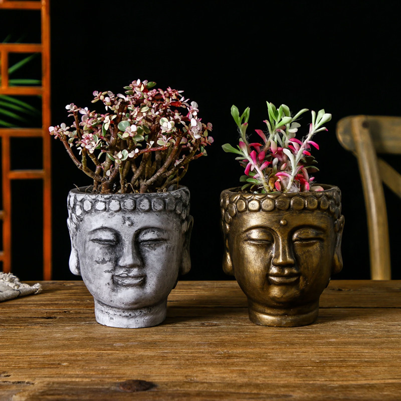 Buddha Head Planter Decorative Cement Flower Pot Classical Plant Flower Container For Centerpiece Table Home Decoration Artwork