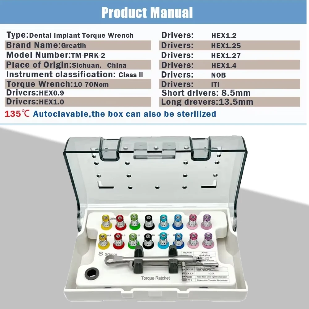 

Dental Prosthetic Kit - Stainless Steel Implant Screwdriver, Autoclavable, Torque Wrench & Universal Hand Driver
