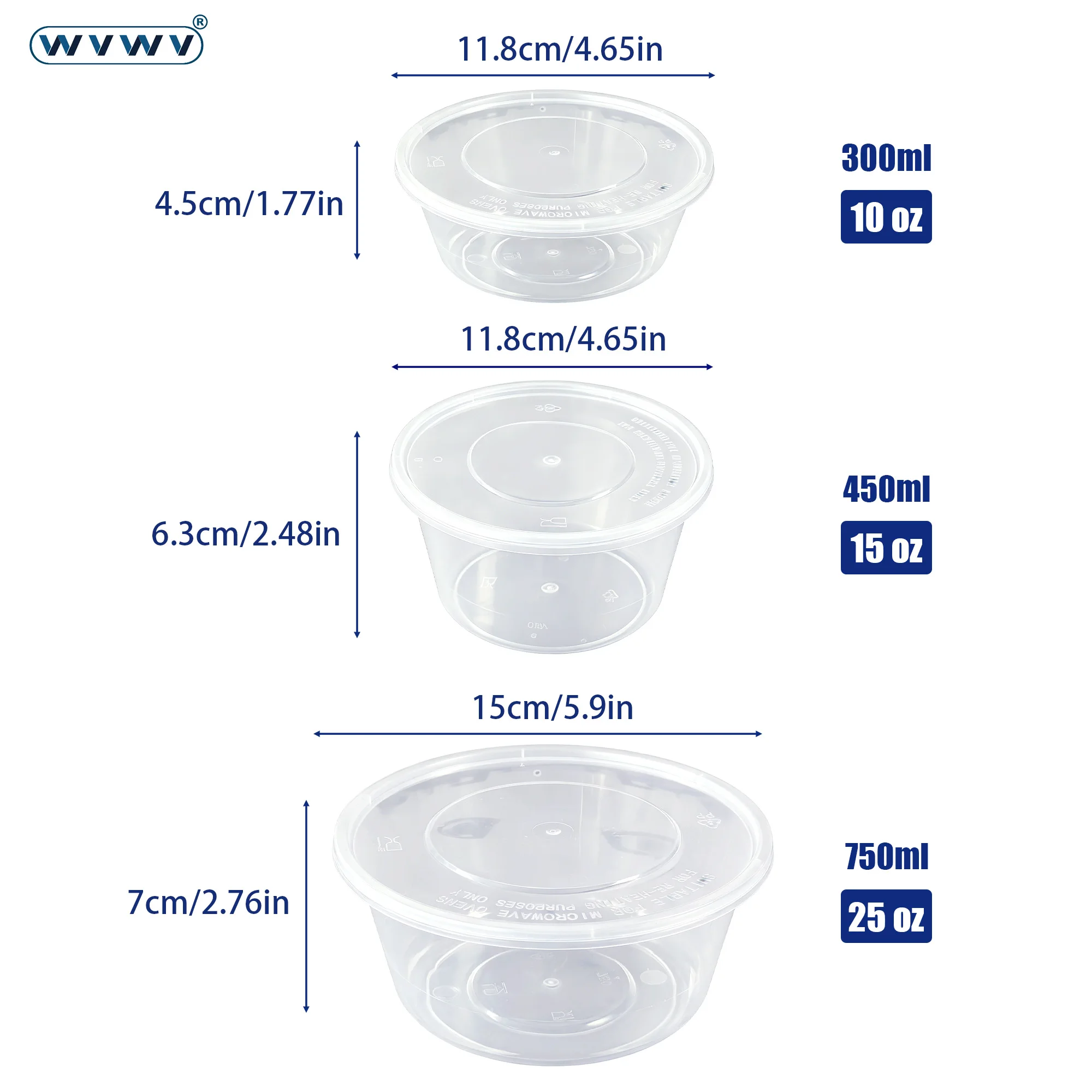 300/450/750ml Round Transparent Food Storage Containers/Takeout Boxes, Available in Multiple Sizes, Stackable/Leak-Proof, Microwave/Refrigerator Safe, Reusable, Suitable for Cakes, Salads, Catering, School, Outdoor Camping, Holiday Events