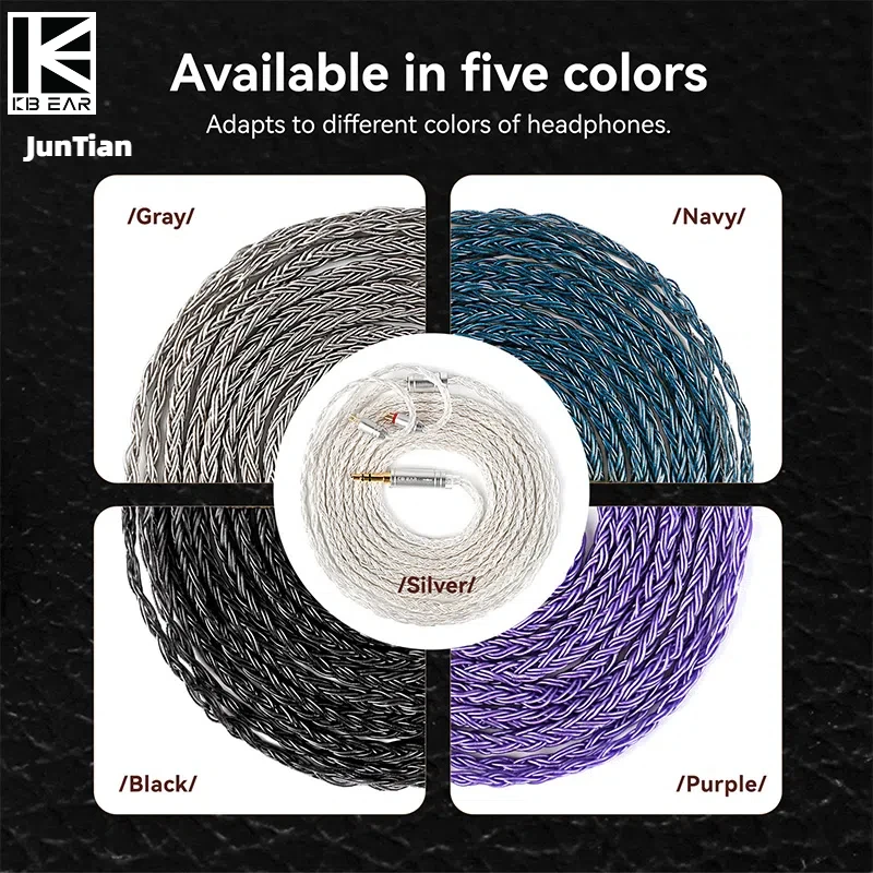 KBEAR JunTian Chord 16-adriges versilbertes OCC-Kopfhörerkabel 2PIN/QDC/MMCX/TFZ Fünf Farben 2 m langes Kabel für KZ KBEAR TRN Headset