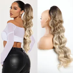 28'' Body Wave Clip In Ponytail Long Wavy Hairpiece Extension Blonde Synthetic Fake Hair Horse Tail dla kobiet Odporny na ciepło