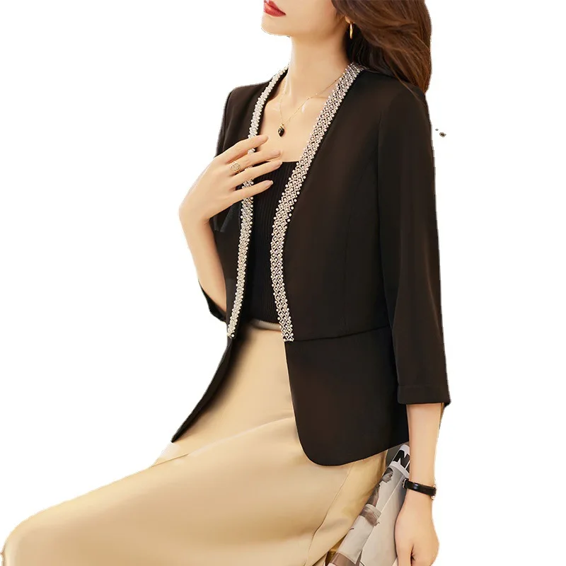 White Black Suit Coat Women Spring/Summer 2024 New Casual Female V-Neck Blazers