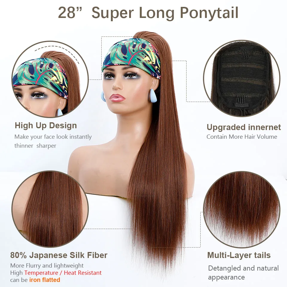 30A/27B Blonde Long Silky Straight Ponytail Synthetic Hair Extensions Heat Resisitant DrawString Clip in Pony tail HairPiece