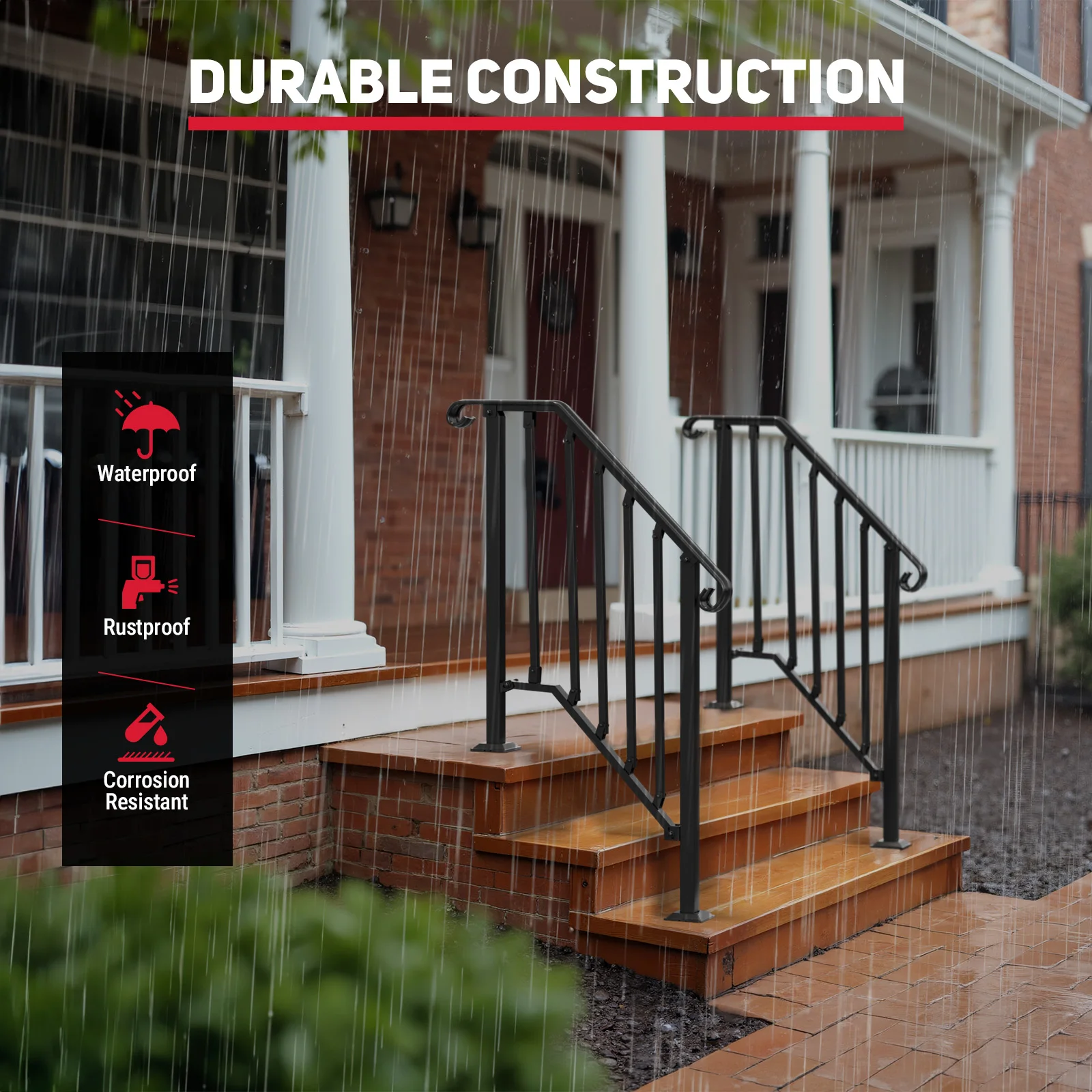 Corrimano regolabili per gradini esterni Corrimano adatto a 2 o 3 gradini Corrimano per scale in ferro battuto opaco con kit di installazione