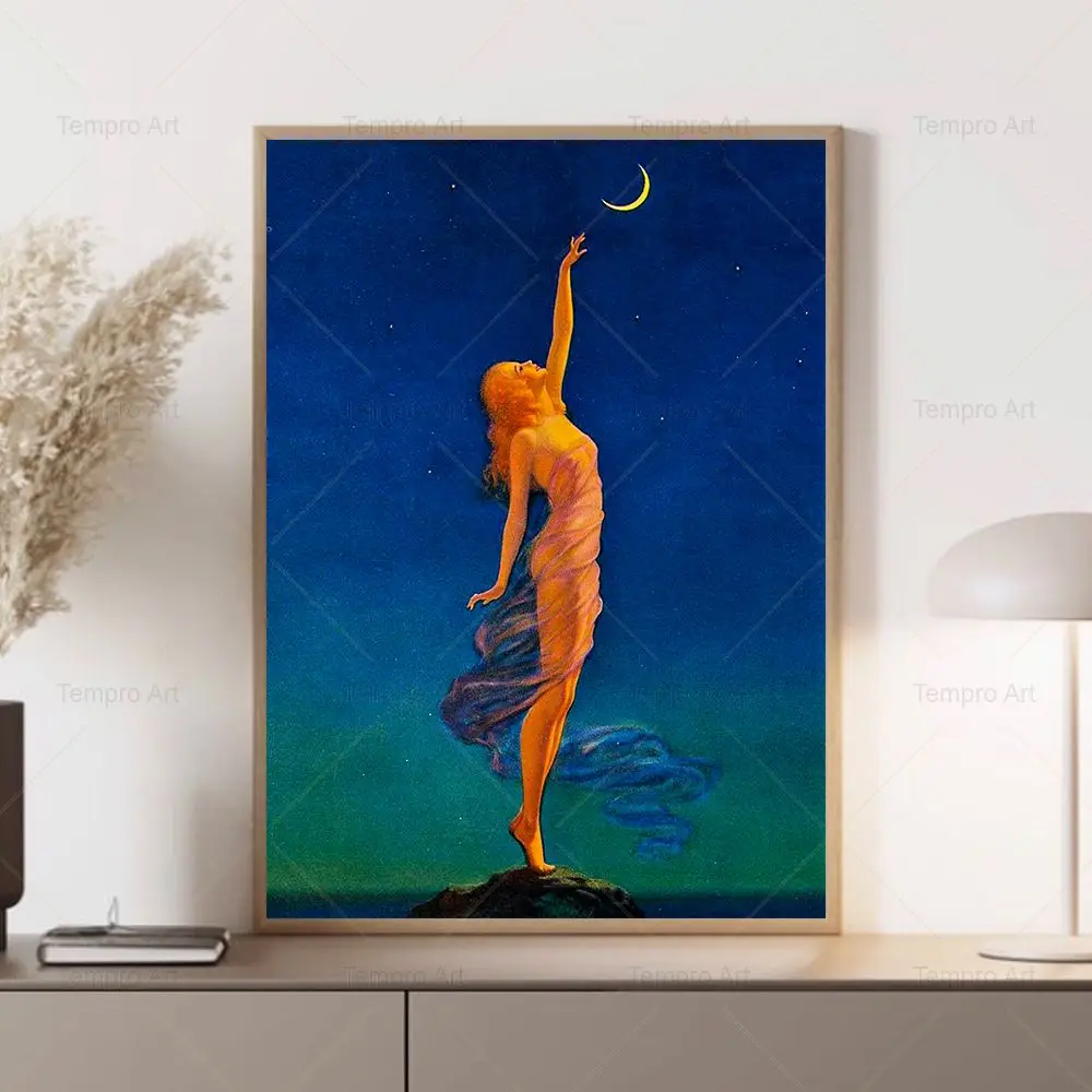 

Mythological Moon Witch Poster Prints Vintage Nude Woman Wall Art Canvas Paintings Pictures Living Room Home Decor Oil Painting