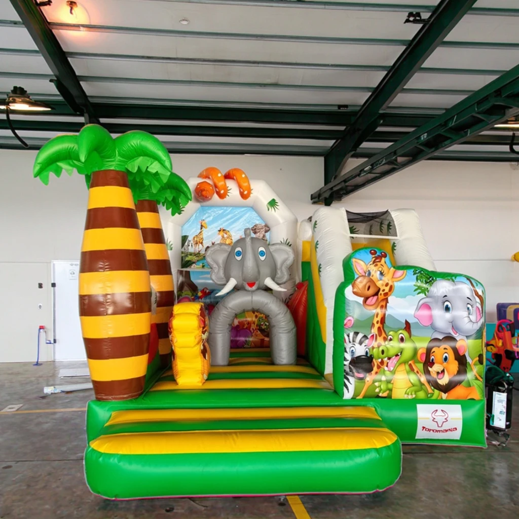 Château gonflable combiné d'animaux gonflables de qualité commerciale, animaux de la Jungle avec toboggan, maison de rebond de Safari pour aire de jeux extérieure