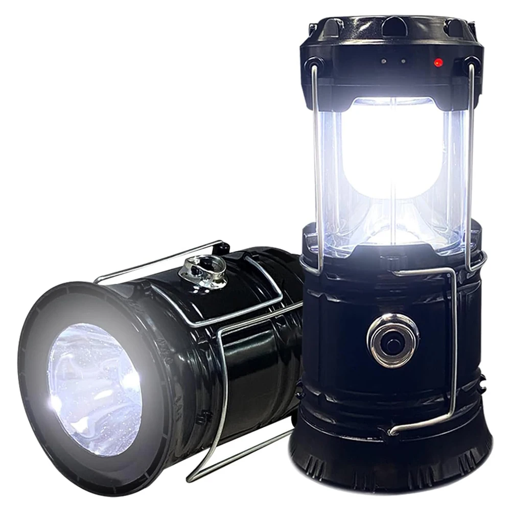 Solar Camping Lantern Collapsible LED Solar USB Rechargeable Lantern Flashlight Emergency Hanging Lights for Outdoor Camping