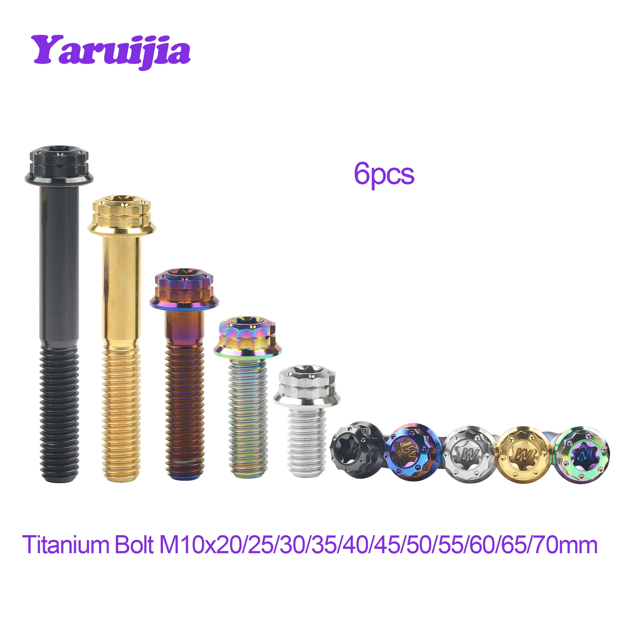 Yaruijia Titanium Bolt M10x20/25/30/35/40/45/50/55/60/65/70mm Pitch 1.25/1.5mm Fancy Torx Head Screws for Motorcycle Part