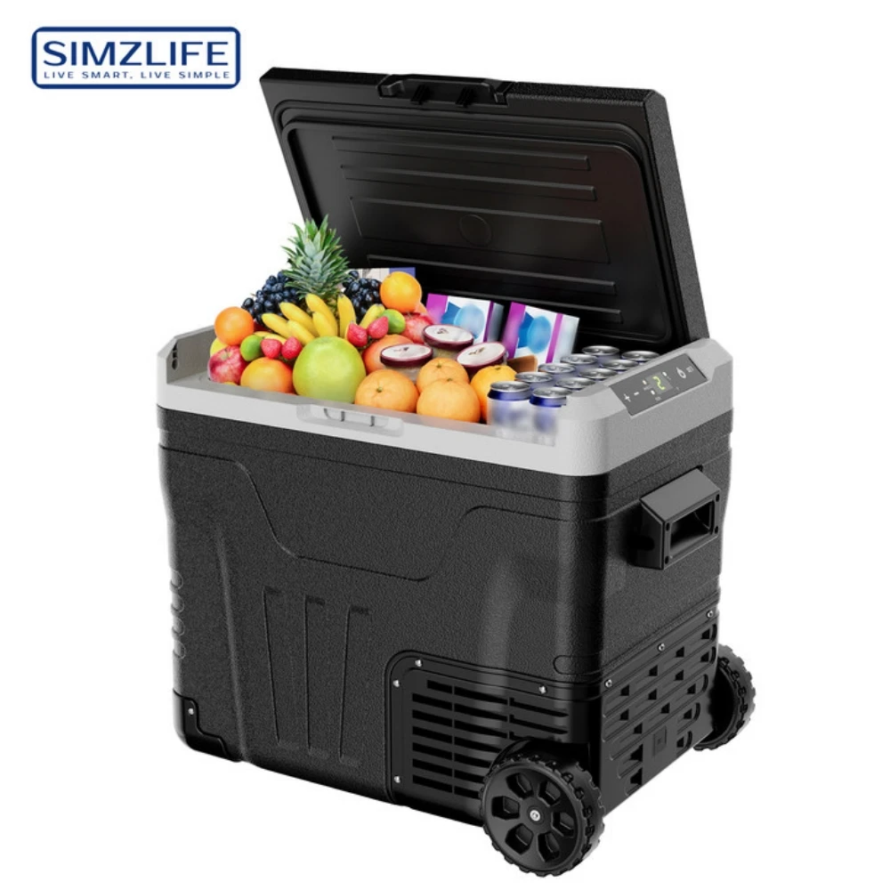 

SIMZLIFE 50/35L Car Refrigerator Portable Freezer Cooler 12V/24V DC Fridge with Wheels 2 Baskets for Travel Truck Boat Camping