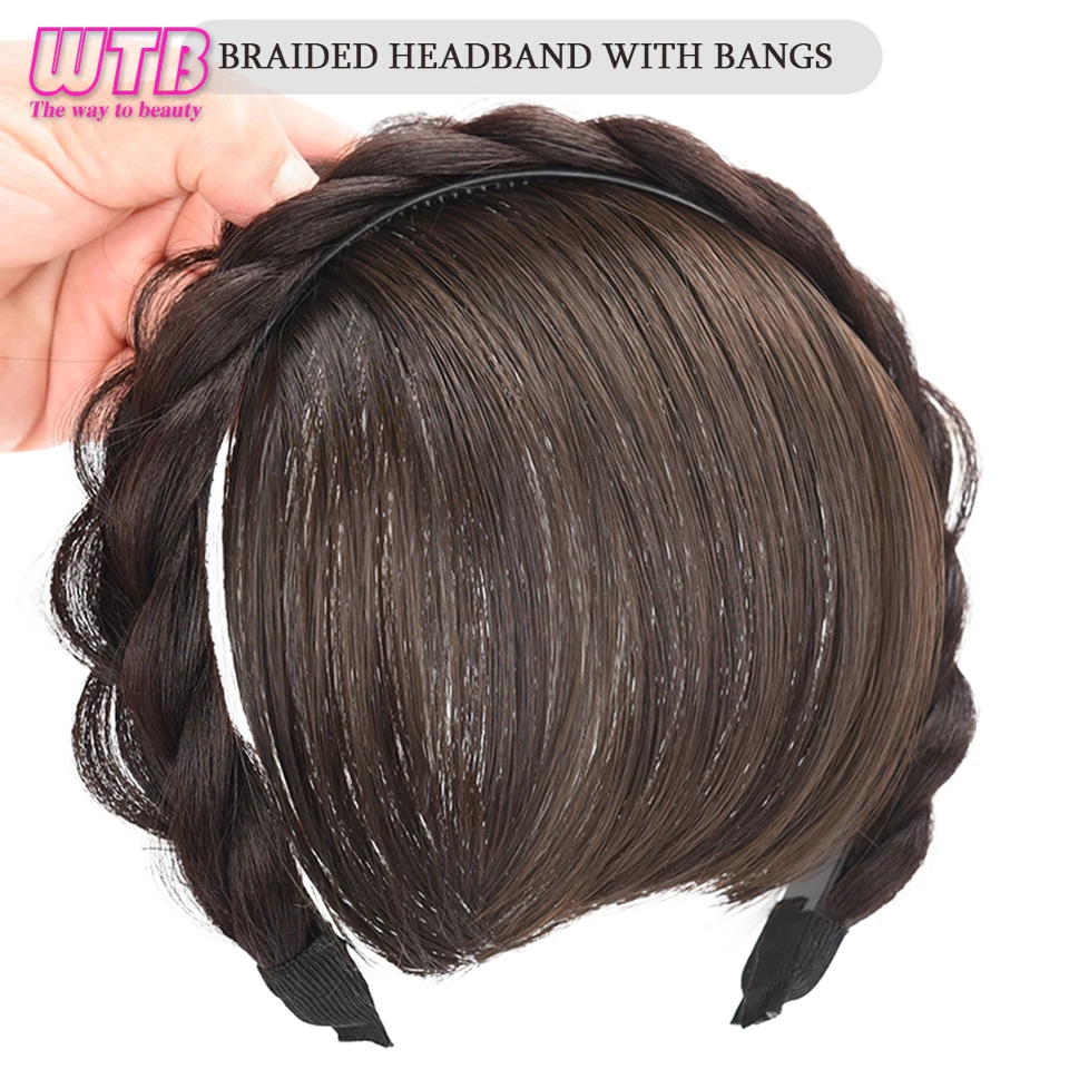 WTB Braid Headband Bangs Synthetic Bangs Hair Extension Fake Fringe Natural Hair Clip on Hairpieces for Women Invisible Natural