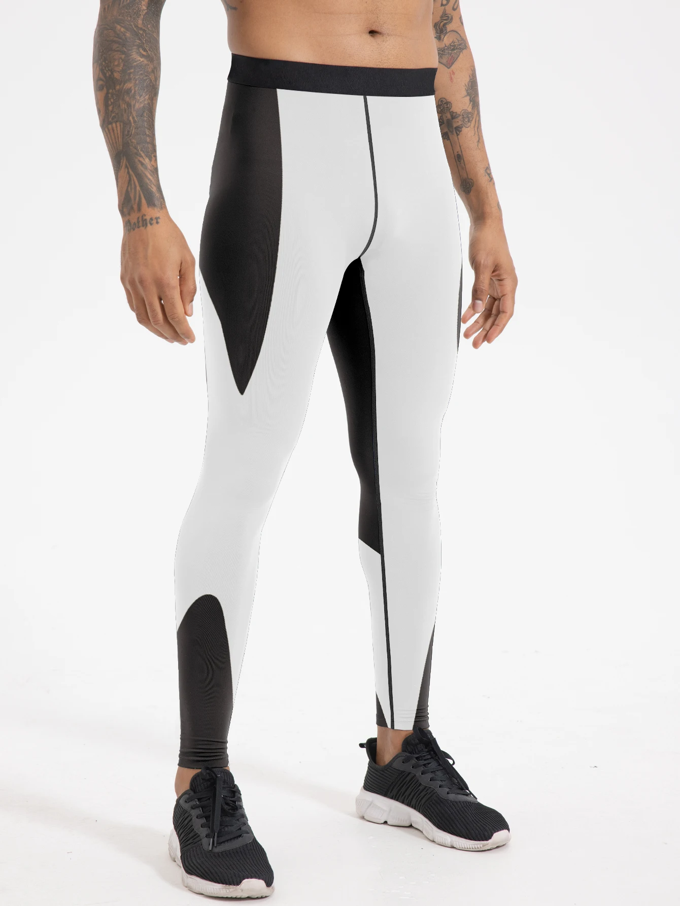 メンズ速乾スポーツレギンス - デジタルプリントデザインの吸汗性と伸縮性のあるフィットネスランニングパンツ