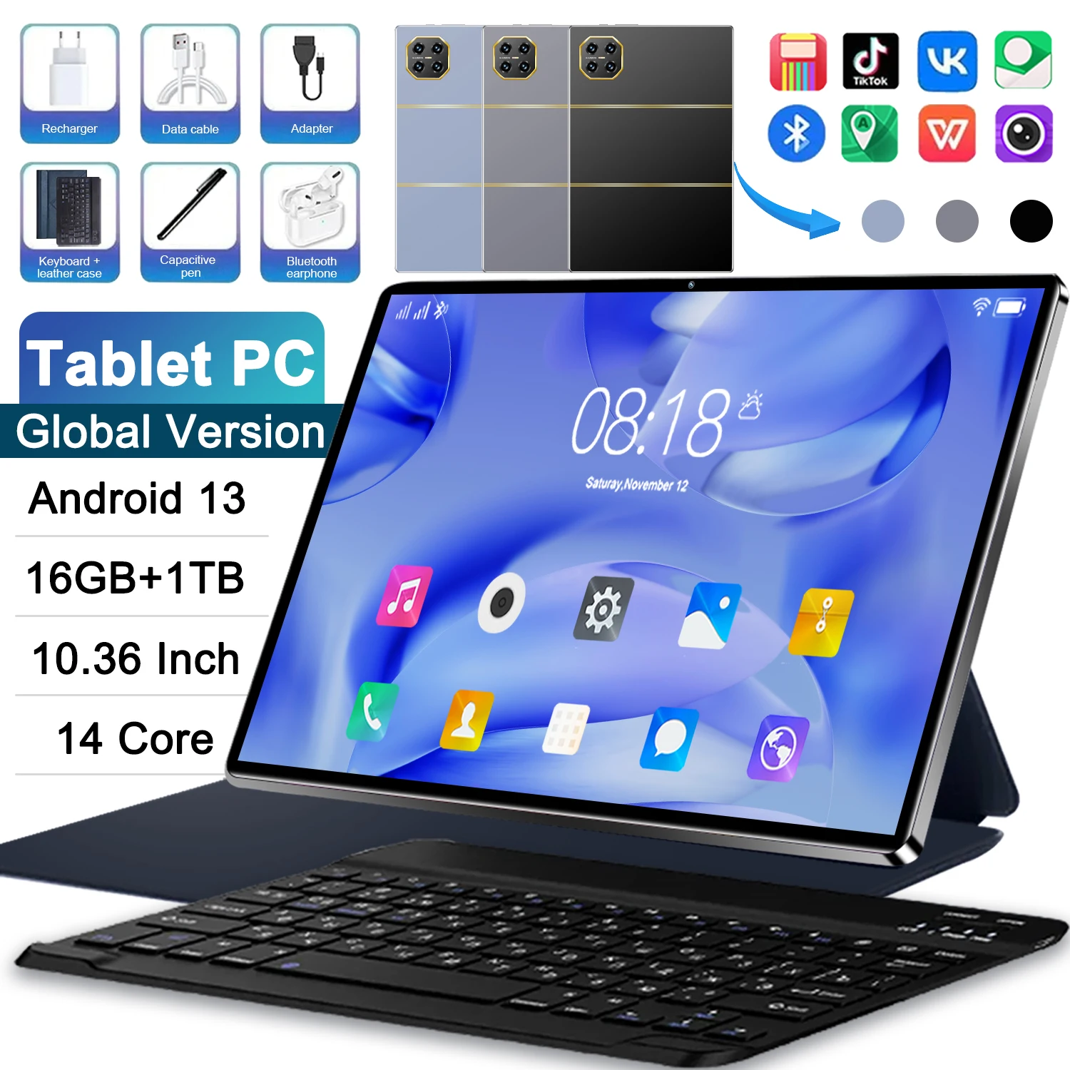 Nouvelle tablette 5G 2025, écran HD 10,36 pouces, version mondiale, Android 13, 16 Go de RAM, 1 To de ROM, 20000 mAh, 10 cœurs, double appareil photo 16MP+32MP, double SIM C