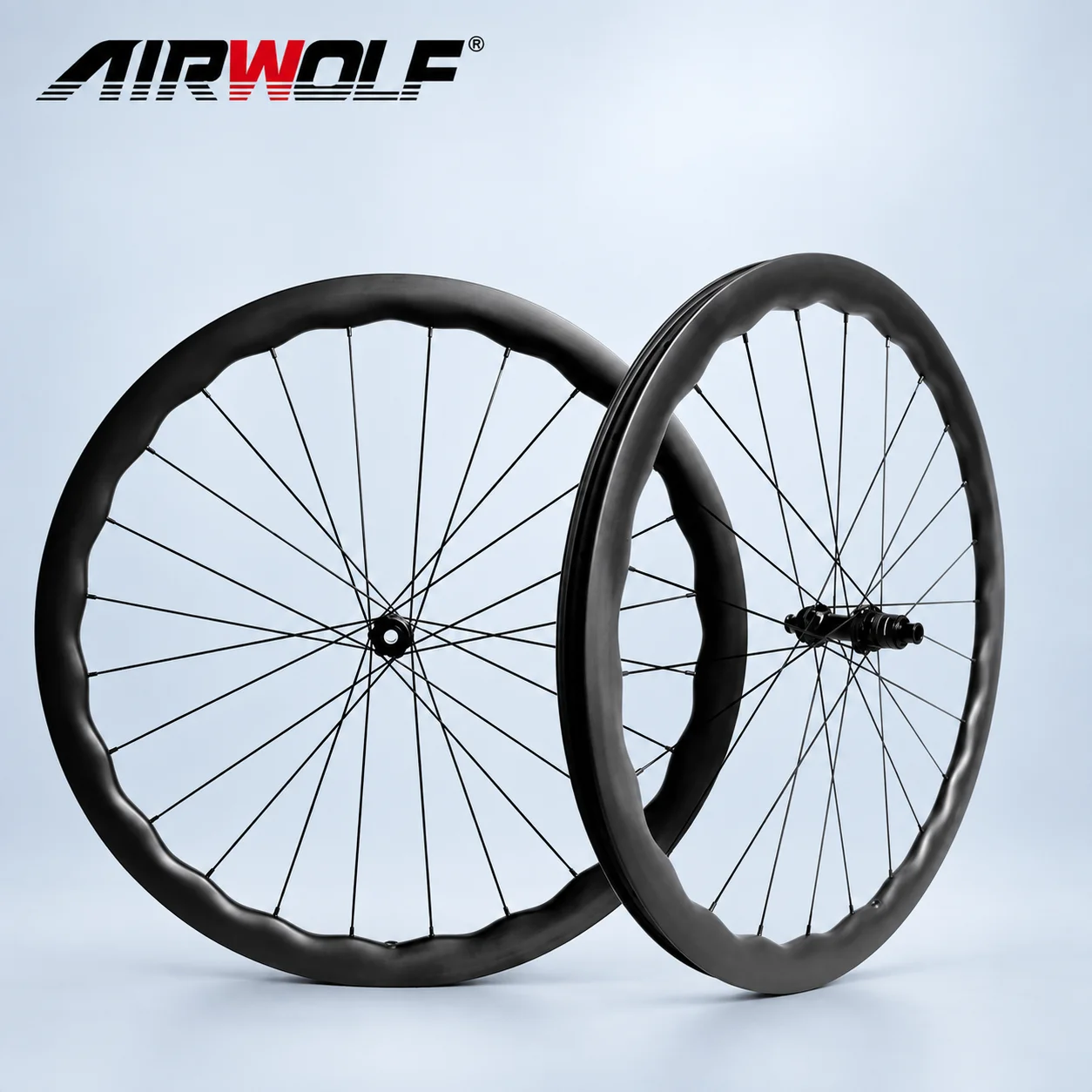 AIRWOLF Carbon Road Bike Wheelset 700C Disc Brake Tubeless DT180 Center Lock 22mm 28mm Wave Rim 40-65mm Thru Axle Super Light