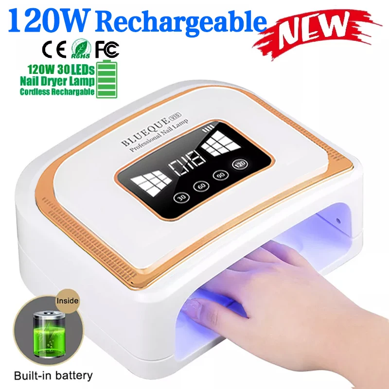 

Wireless UV LED Nail Lamp 120W Rechargeable Nail Dryer Professional Manicure Machine Nail Polish Curling Lamp nail salone tools