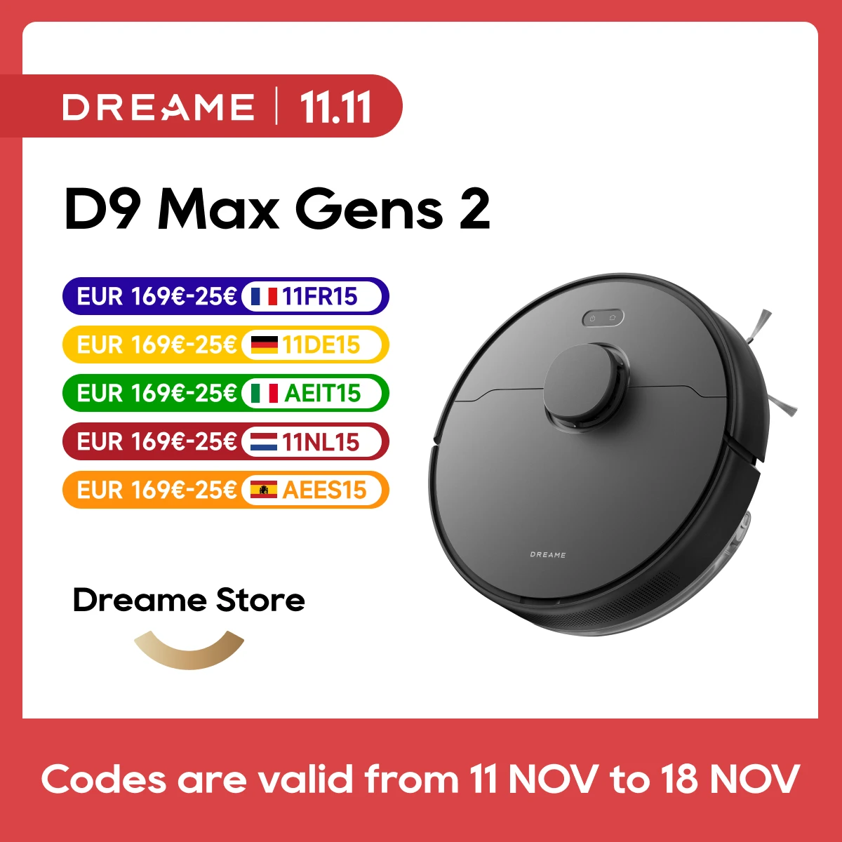 Dreame D9 max gens 2 Robot Vacuum and Mop Cleaner Black 6000Pa Vormax Suction 285 Mins Run Time Obstacle Avoidance