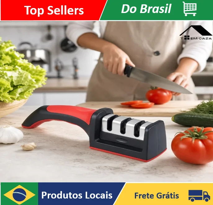 Amolador de Cozinha e Afiador de Facas 3 Fases para Afiação Profissional - Loja Toemcasa