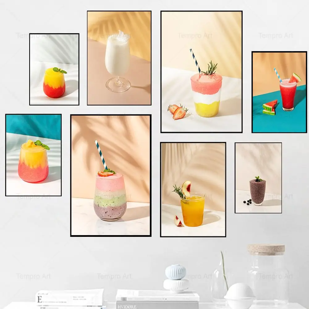 

Modern Kitchen Decoration Fruit Smoothie Milkshake Juice Drinks Poster Wall Art Canvas Painting Prints Pictures Cafe Home Decor