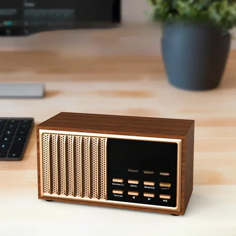 Haut-parleur Bluetooth sans fil rétro en bois, Support Radio FM, appel mains libres, lecteur de musique, réveil, carte TF, disque U, Audio Portable