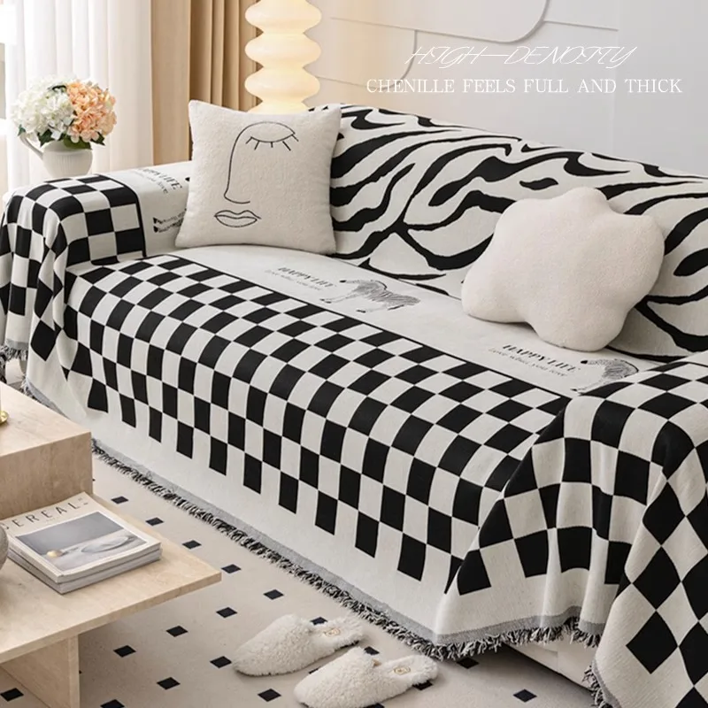 Checkerboard Sofa Cushion New Soft Sofa Slipcover for Living Room Non Slip Washable Sofa Towel Backrest Blanket Korea Home Decor