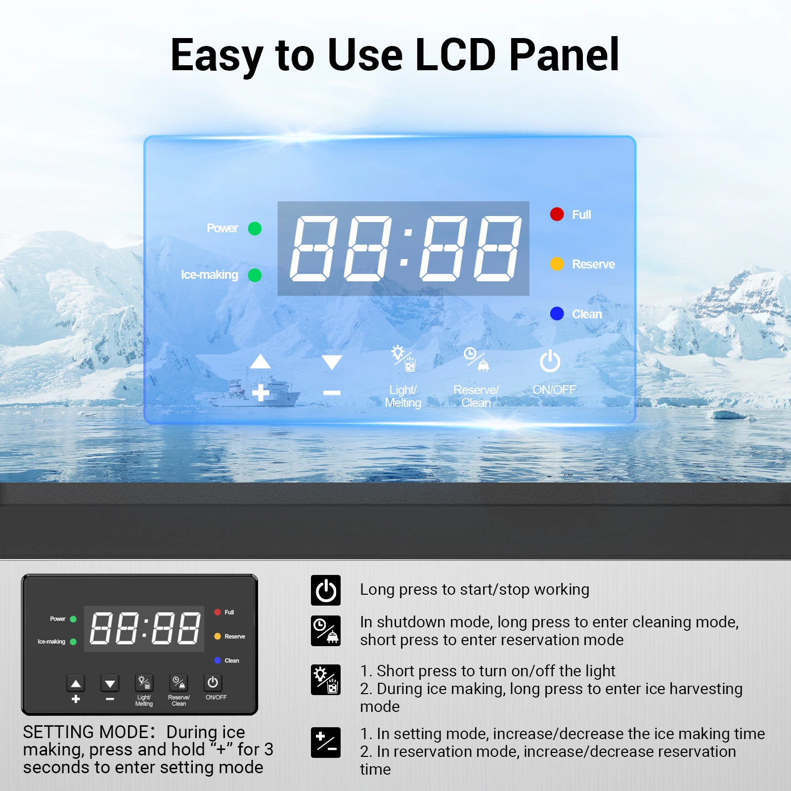 ماكينة صنع الثلج التجارية المعتمدة من ETL بسعة 200 رطل/24 ساعة، سعة 45 رطلًا قائمة بذاتها وصانعة الثلج تحت العداد، مكعبات ثلج شفافة